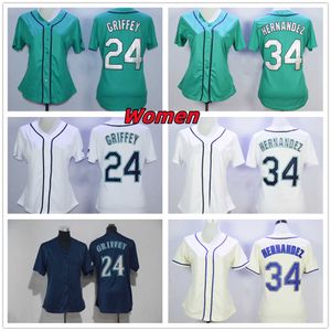 Vintage Mitchell och Ness Baseball Jersey sydde 24 Ken Griffey 34 Felix Hernandez tröjor retro man kvinnor kvinnor