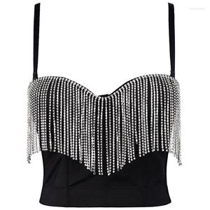 Women's Shapers Sexy Tassel Rhinestone Nightclub Push Up Bralette With Built In Bra Cropped To Wear Out Corset Tops Female Camis Crop Top