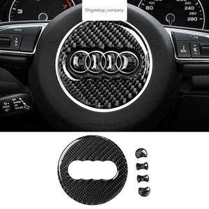Car Steering Wheel Cover Carbon Fiber Texture Sticker Decoration For Audi A4 B8 B9 A3 8V 8Y S3 Q3 8U Q5 8R Q7 Q2 Accessories