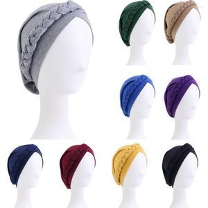 Ethnische Kleidung Frauen Damen Muslim Hijabs Haarausfall Stretch Turban Caps Solid Cancer Chemo Hat Farbe Geflecht Kopfschal