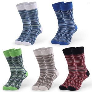 Men's Socks 5 Pairs Cotton Long Over The Calf High Striped Sports Sock Fashion Breathable Casual Sox Gifts US 8-13