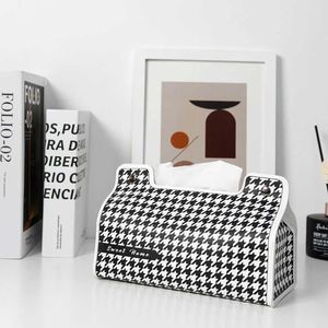 Car Tissue Box ins Scandinavian light luxury tissue box thousand bird grid leather home car drawer high-end living room restaurant paper drawer T221219