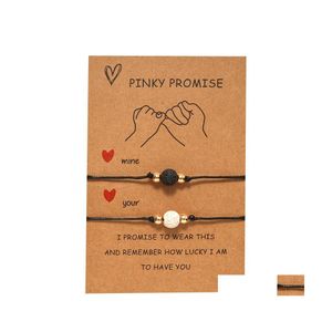 Pasma z koralikami Czarne białe lawowe kamienne Bracelets Pinky Obiecing Paper Card Lover Para Bransoletka Przyjaźń Regulowana lina es dhrxz