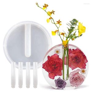 Baking Tools Resin Molds For Vase Plant Propagation Station Round Epoxy With 4 Test Tubes Hydroponic Flower Holder