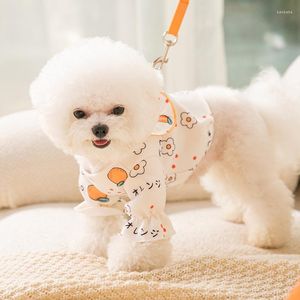 犬の首輪秋の子犬の果物印刷されたセーターハーネスパピカットペット服ペット犬のアクセサリーの牽引ロープ付き牽引ロープ