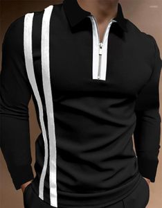 Polos dos homens dos homens casuais outono manga longa camisas polo masculino zip camiseta topos roupas de golfe rua roupas de cor sólida