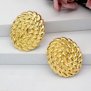Stud Earrings Dubai Gold For Women Oval Crop Circle Pattern African Bridal Jewelry Accessory Large Style Clip