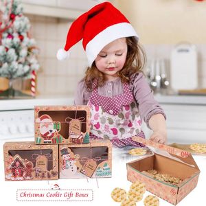 Depolama Şişeleri 12 PCS Noel Tarzı Kraft Kağıt Kutusu Kurabiye Donut Hediye Kutuları Açık Pencere Etiketi Crad DIY Noel Dekor