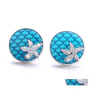 Charms Rhinestone Denizyıldızı Boyama Ölçeği Snap Düğmesi Kalp Mücevher Bulguları 18mm Metal Snaps Düğmeler Diy Bilezik Takı Topçukları DHP8Z