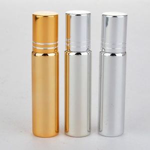 Rolo de 10 ml em garrafa de vidro Fragrâncias de ouro em ouro preto garrafas de perfume essencial com bola de metal personalizável