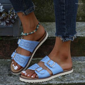 النعال النسائية Flatsquare bleing Bling Square Toe Toe Women Summer Platform Mid Heels Slides Beach Ladies Shoes