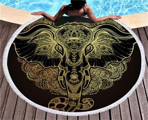 Elephant Bohemian Tassel Tobestry Czarny 150 cm okrągły ręcznik plażowy duży dla dorosłych mikrofibry tolalla koc mats6272601