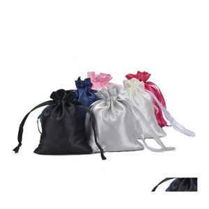 Smyckespåsar Väskor 10st/set Silk Satin Puches DString Bag With Ribbon Lipgloss Cosmetics Storage Custom 1752 Q2 Drop Delivery P OtDH3