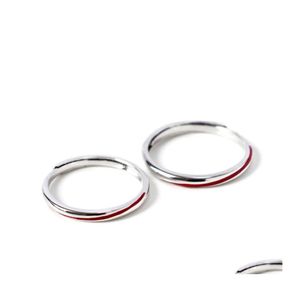 Band Rings Fashion Original Epoxy Red Line 925 Sterling Sier Jewelry Simple Personality Opening Couple Sr613 466 B3 Drop Delivery Oti1N