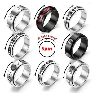Anéis de casamento anel de rotação de moda para homens mulheres ansiedade inquiete titânio aço lunar estrela flor romerals nuberals rotação giratória