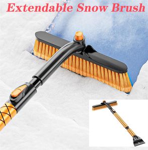 Grattoir à glace et brosse à neige extensible pour voiture Balai à neige télescopique multifonction 2 en 1 avec grattoir à glace Déneigement Tête de brosse pivotante à 360 ° nouveau