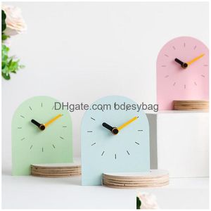 Desk Table Clocks Nordic Style And Watches Household Living Room Clock Creative Light Decoration Solid Wood Digital Mute Drop Deli Dhpnl