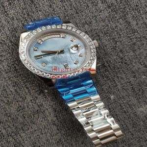 Rel￳gios masculinos de luxo 118346 41mm gelo discagem azul diamante moldura mec￢nica autom￡tica pulseira de a￧o inoxid￡vel Rel￳gio Real ￠ prova d'￡gua ph308u