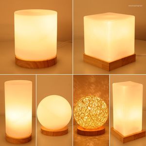 Table Lamps PHYVAL Nordic Wood Glass Lamp For Bedroom Bedside Feeding Study Eye Protection Household With Plug Warm Night Lights