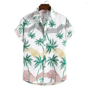 Männer T-shirts Sommer Hawaii Männer Streifen/Baum Gedruckt Kurzarm Drehen-unten Kragen Slim Hawaiian Shirt Beachwear für Männliche Kleidung 2022
