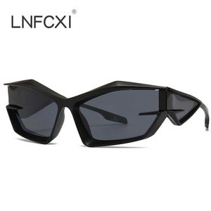 LNFXI Retro Y2K Cat Eye Zonnebril Mannen Punk Spiegel Coating Goggles Shades UV400 Mode Vrouwen Outdoor Sport Zonnebril 1219