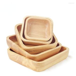 Zestawy naczyń stołowych 1PC Square Wood Bowl 4 rozmiary Zestaw Sałatki Duże małe drewniane przekąski deser do porcji naczynia kontenerowe naczynie stołowe