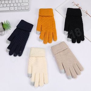 Damen-Handschuhe aus Kaschmirwolle, gestrickt, Winter, warm, dick, Touchscreen-Handschuhe, solide weibliche Fäustlinge im Freien