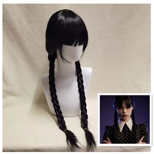 Cosplay Wigs Movie Wednesday Addams Cosplay Women Long Hair Wig With bangs high temperature resistant synthet Braided Halloween Accessory