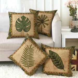 Kudde enskild sida grön blad växt täcker dekorativt kast fodral fauxlinen kudde för säng bil soffa kontor heminredning