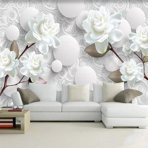 Wallpapers Custom Mural Modern Simple 3D Stereo White Peony Flower Wallpaper Living Room TV Backdrop Home Decor Wall Cloth Papel De Parede
