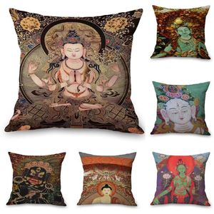 Kudde vintage buddha hals kropp kudde linne säng rese kuddar täcker soffa säte kudde kast hem dekoration