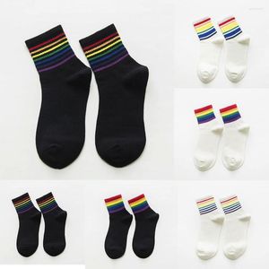 Men's Socks Women Winter Unisex Cotton Rainbow Striped Xmas Fashion Warm Chrismas