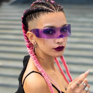 Hip Hop Girl Tinted Purple Blue Pink Silver Curved One Piece Shades Women Men Shield Oversized Sunglasses Party Glasses 1219