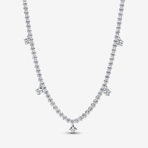 925 Sterling Silver Glittrande Drop Collier Halsband Mode Bröllop Förlovning Smycken att göra presenter för kvinnor
