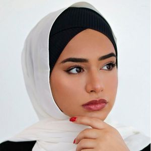 Etniska kl￤der H227 Stretchy Crisscrossed Lycra Rippled inre hijab hattar Muslimska underscarf turban Bonnet Islamic Scarf Tube pannband Caps
