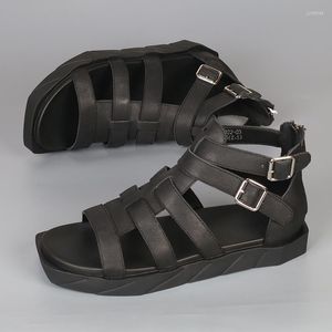 Sandalen Modische Schuhe Herren Erste Schicht Rindsleder Lässiges Leder Trend Match Persönlichkeit Frisur High Top Cool