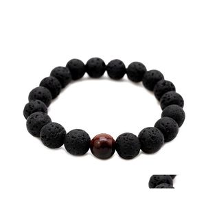 Beaded Strands Fashion Men Lava Beads Bracelets Black Volcanic Rock Tiger Eyes Energy Stone Handmade Buddha Prayer Beaded For Drop Otzla