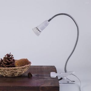 Lampy stołowe 360 ​​stopni Regulowane odczyty Lampa Lampa Lampa Metalowa Rurka E27 z oświetleniem przełącznika za klips