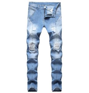 Men039s Jeans Mens Design Fashion Paneled Biker Skinny Distressed Light Blue Denim Pants Drop Whole Stock6031448
