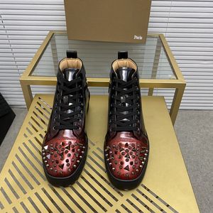 Top mens stylish studded shoes handcrafted real leather designer rock style unisex red soles shoes luxury fashion womens diamond encrusted casual shoe 00058