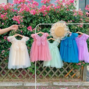 Ins New girls Clothes dresses Lolita Back Butterfly Design Sleeveless Mesh Princess Dress Summer girl Clothing Dress