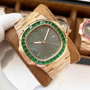 2022 Nya anländer topp Nautilus Watch Men Automatic Man Watches 5711 Rose Gold Green Diamonds rostfria Mens Mechanical Di Lusso Wri3039