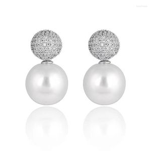 Gest￼t Ohrringe Senyu Luxus vorne nach hinten Perle gepflasterte Zirkonia Mode Frauen Schmuck Reversible Doppel 15mm Ball