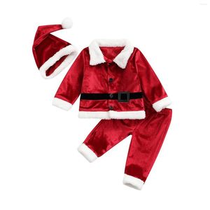 衣料品セット幼児の子供の少年クリスマスコスプレサンタクロースコスチュームベビークリスマス衣装3ピースセットカーディガンズボンの帽子