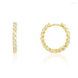 Hoop Earrings SOELLE Real 925 Sterling Silver Yellow Gold Color Soleil Smaill 5A Cubic Zirconia Stones Women Fine Jewelry