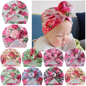 Newborn Striped Caps Fashion Printed Donut Baby Girls Hats Vintage Flower Pattern Bonnet Photography Headwear