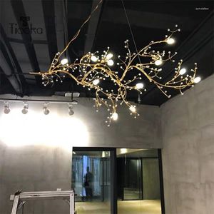 Lampy wiszące postmodernistyczne El Restaurant Gold Chrome Brance Gypsophila Light Creative Firefly Crystal Cofee Chandelier LED