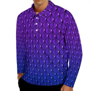 Herren Polos Dusky Purple Dragon Casual T-Shirts Männliche Tierskala Langarm Polo Hemdkragen Vintage Spring Grafik Plus Größe