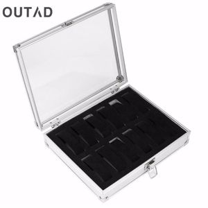 Jewelry Watches Boxes Casket 12 Grid Slots Silver Display Square Case Aluminium Suede Inside Container Holder Organizer232t