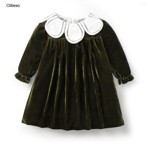 Girl Sukienki w stylu Anglii Złota aksamitna sukienka Fall Baby Vintage Kid Kid Lapel Ruffle Puff Sleeve Elegancki strój siostrzany bliźniaczka